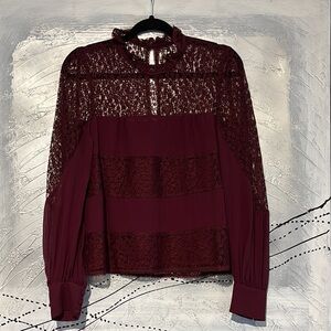 Nanette Lepore Lace Long Sleeve Blouse Size 6 Burgundy